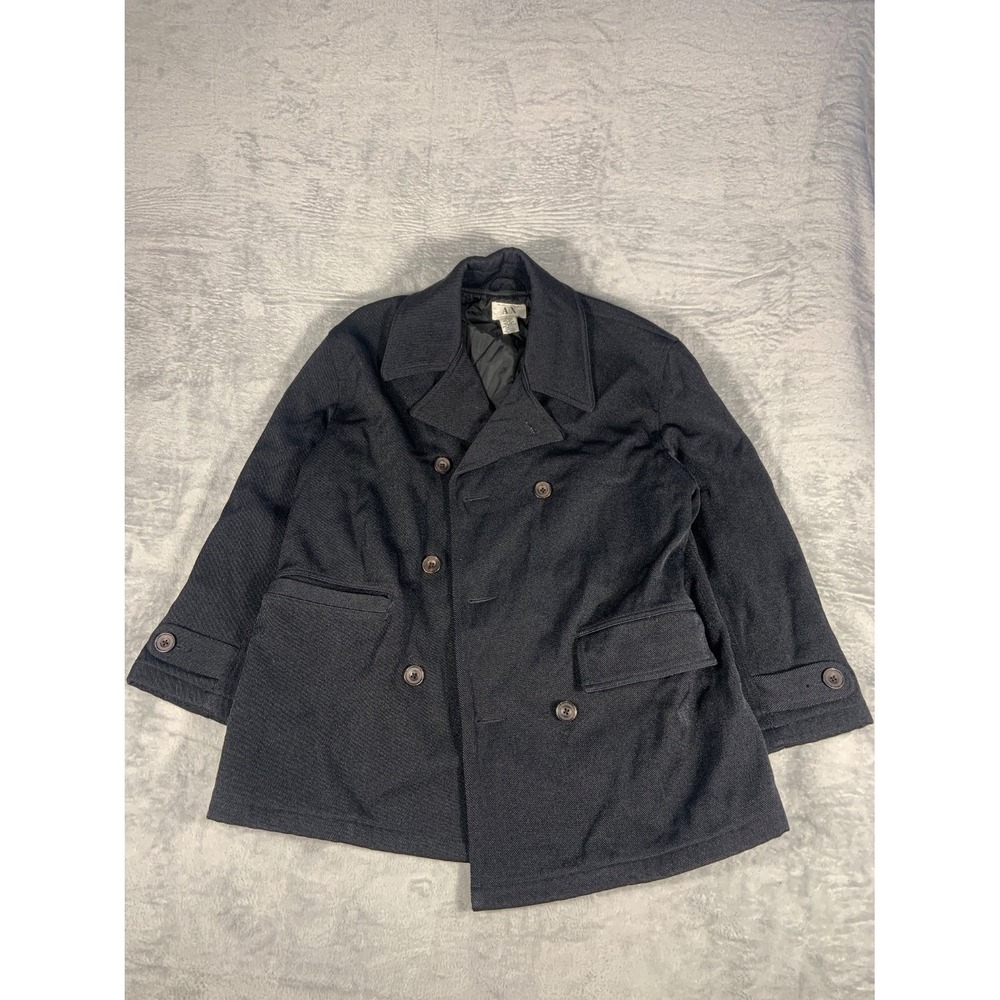 Armani Exchange A|X Double Breasted Pea Coat Men S Navy Blue Wool Blend